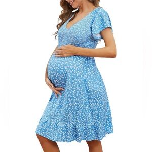 Women’s Maternity Midi Ruffle V-Neck Flowy Empire Waist Dress - Size XL - NWOT